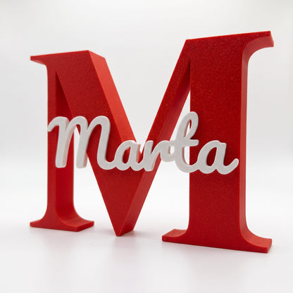 Inicial M con nombre Marta en color 160 - Rojo
